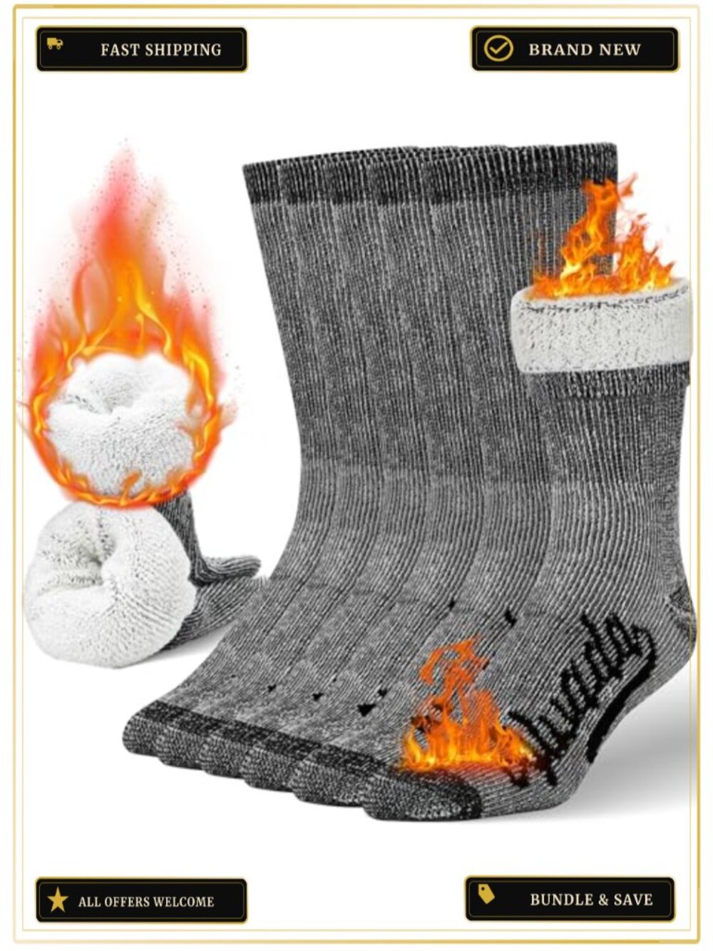 Merino Wool Crew Socks Thermal Warm Hiking Running 3 Pairs